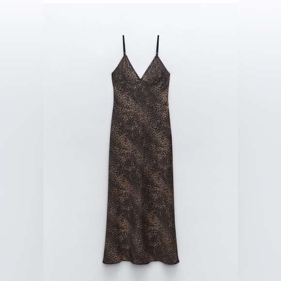NWT Zara dark tone leopard print slip maxi dress - Picture 1 of 4